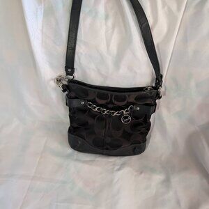 Authenticated Coach Signature Optic Silver Hobo Bag # F19730